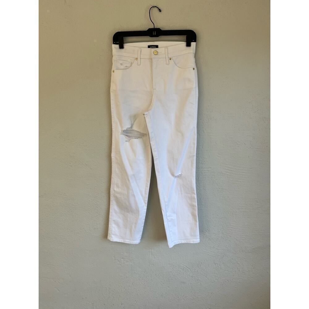 Express Woman White High Rise Straight Ankle Jeans, Size 2R
